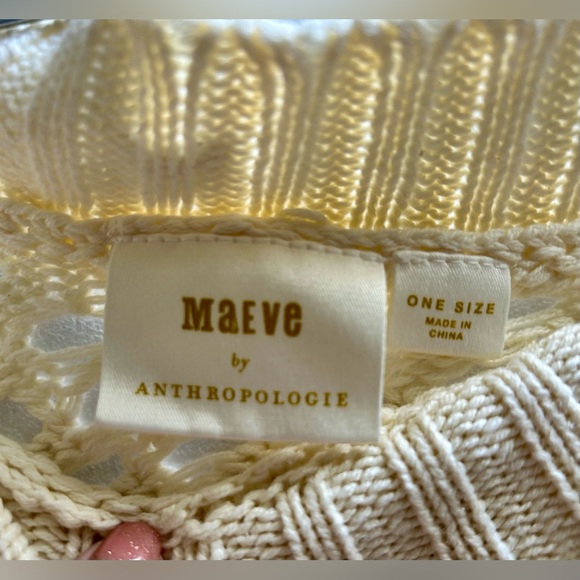 MaEve Anthropologie One-Shoulder Cream Knit Crochet Cropped Sweater - Picture 10 of 12